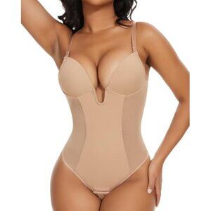 SHAPERIN Women's Backless Body Shaper Bra Faja U Plunge Low Back Thong Shapewear